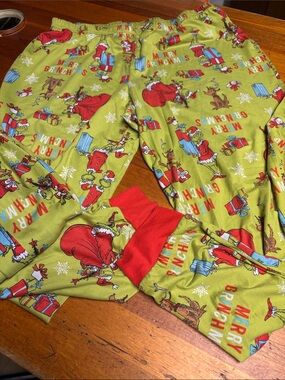 Disney Kids Grinchmas Green Pajama Pants with Red Cuffs